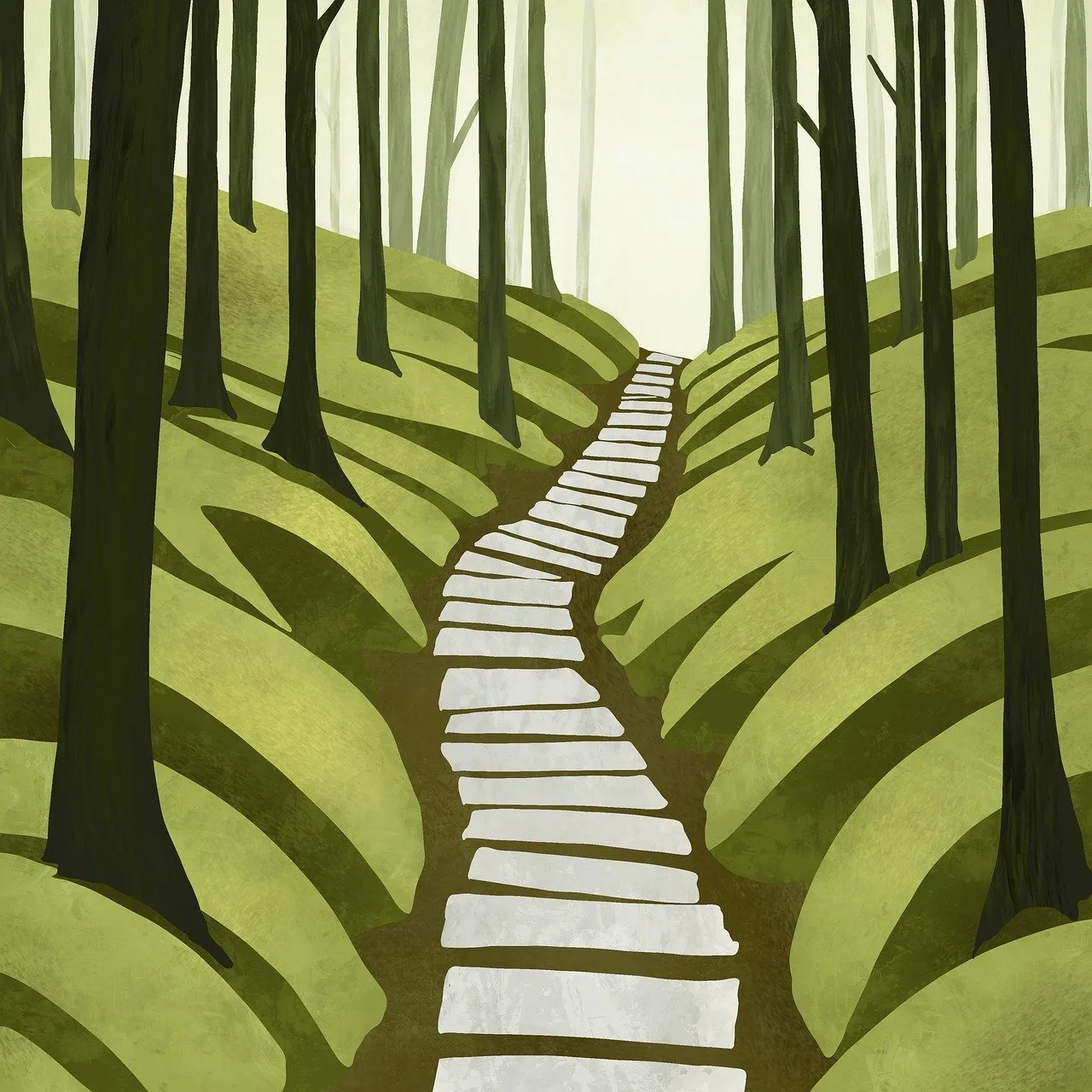 Illustration représentant un chemin dans une forêt.